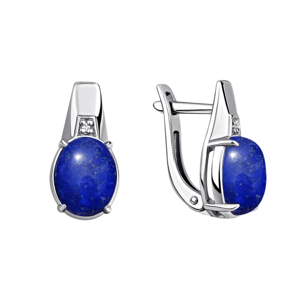 Серьги из серебра с фианитами и лазуритами со скидкой