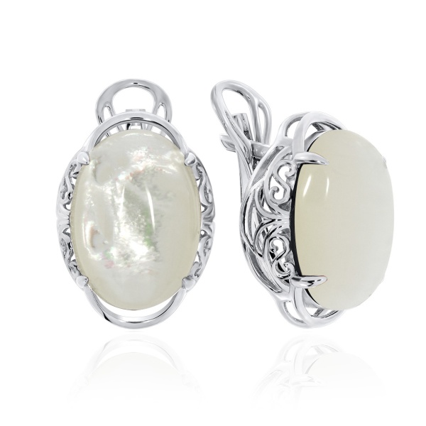 Серьги из серебра с перламутрами 2340490968 от KRASNOE, металл Серебро, вставка Перламутр