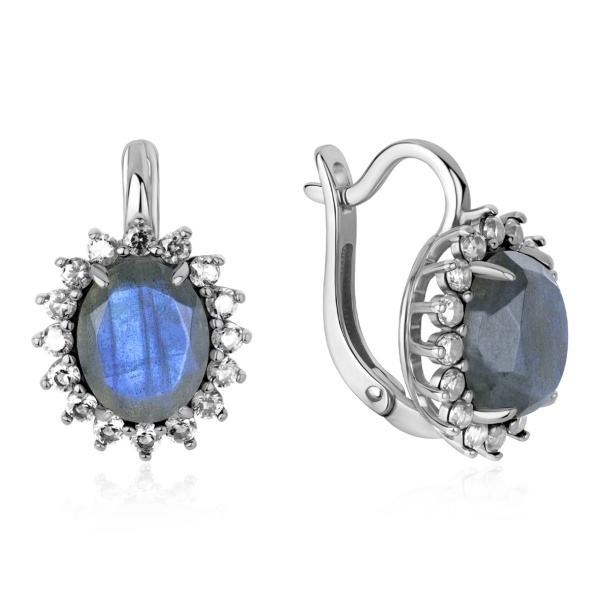 Серьги из серебра с лабрадоритами и фианитами 2310Л05519л от KRASNOE, металл Серебро, вставка Лабрадорит