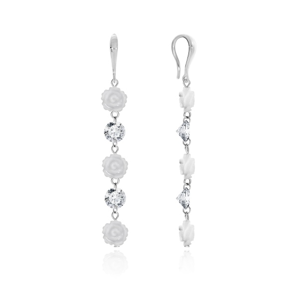 Серьги из серебра с фианитами и перламутрами со скидкой