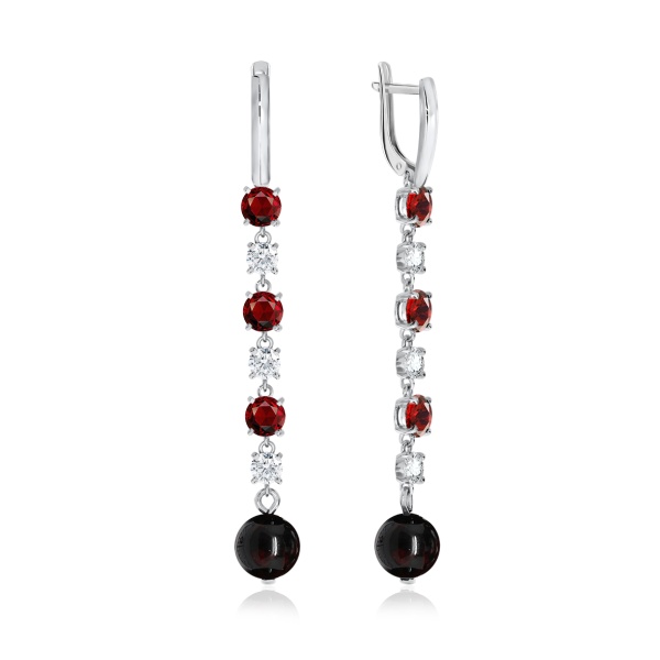 Серьги из серебра с фианитами и гранатами 2340821511 от KRASNOE, металл Серебро, вставка Гранат