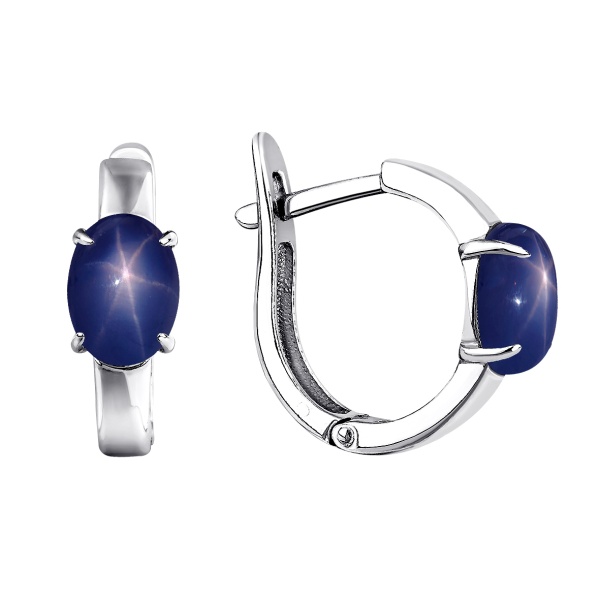 Серьги из серебра с сапфир звездчатыйами 2340941878-8 от KRASNOE, металл Серебро, вставка Сапфир Звездчатый