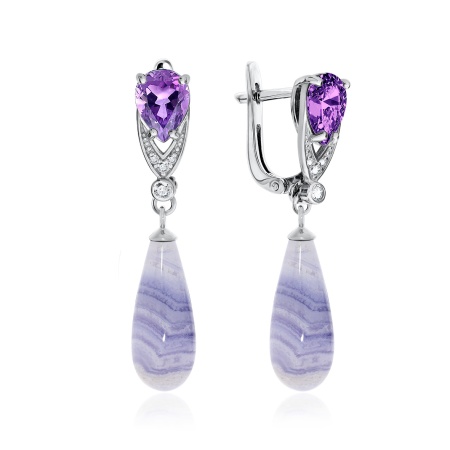 Серьги из серебра с агатами и фианитами 2340390795л-84 от KRASNOE, металл Серебро, вставка Агат