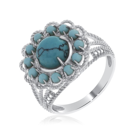 Купить кольцо из серебра с бирюзой и фианитами в интернет-магазине KRASNOE