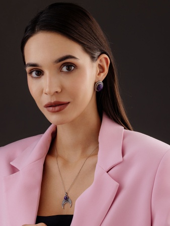 Серьги из серебра с чароитами 2310460956 от KRASNOE, металл Серебро, вставка Чароит