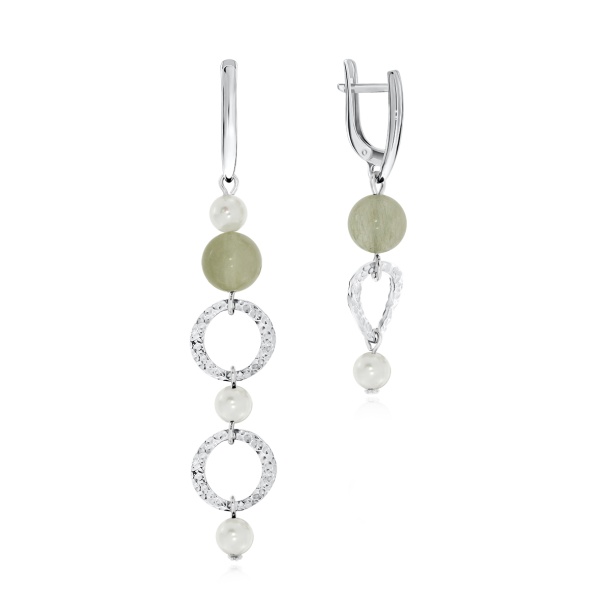 Серьги из серебра с кварц волосатиками и жемчугом Серьги из серебра с кварц волосатиками и жемчугом