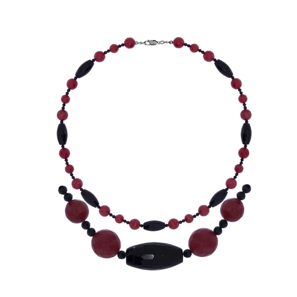 Бусы из серебра с ониксами, агатами и со шпинелью 8340396205-50