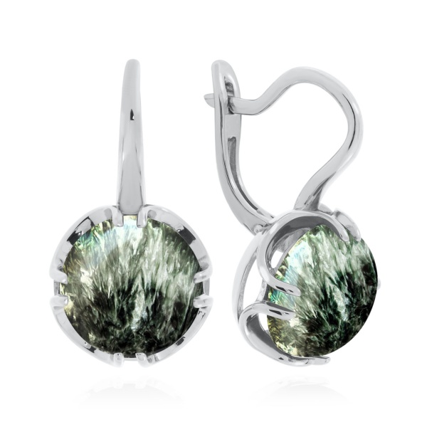 Серьги из серебра с серафинтом 2340921930 от KRASNOE, металл Серебро, вставка Серафинит