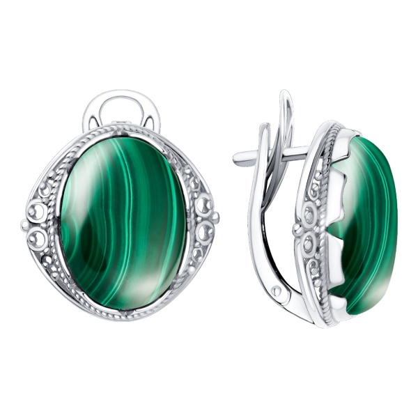 Серьги из серебра с малахитами 2310385155 от KRASNOE, металл Серебро, вставка Малахит Серьги из серебра с малахитами 2310385155 от KRASNOE, металл Серебро, вставка Малахит