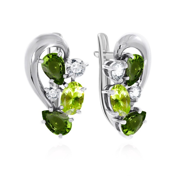 Серьги из серебра с фианитами и хризолитами 2340810883 от KRASNOE, металл Серебро, вставка Фианит