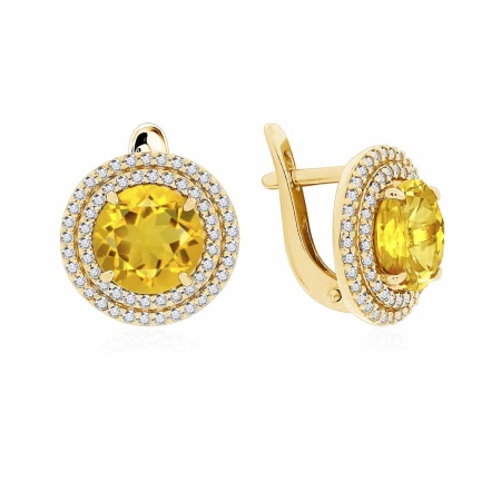 Серьги из серебра с цитринами и фианитами со скидкой Серьги из серебра с цитринами и фианитами со скидкой