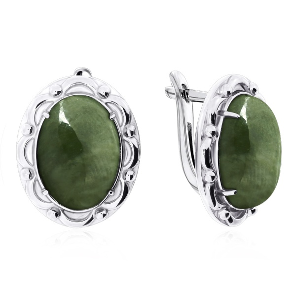 Серьги из серебра с нефритами
