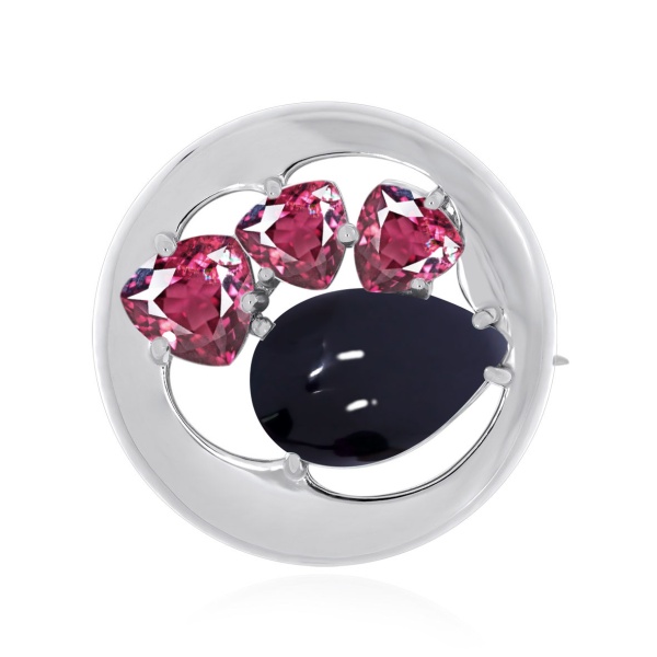 Брошь из серебра с агатом и фианитами