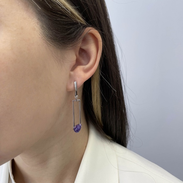 Серьги из серебра с чароитами