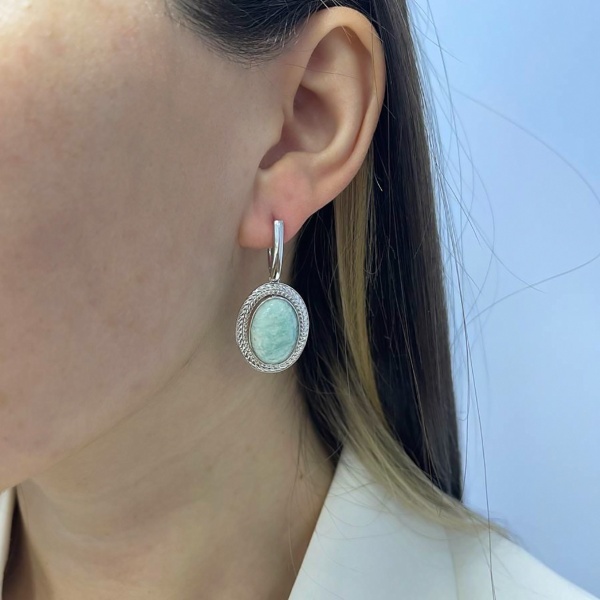 Серьги из серебра с амазонитами 2340370966 от KRASNOE, металл Серебро, вставка Амазонит
