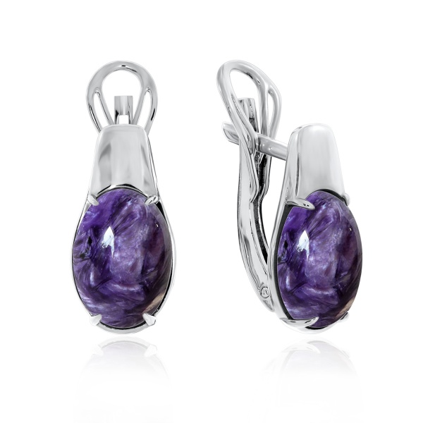 Серьги из серебра с чароитами 2340460991 от KRASNOE, металл Серебро, вставка Чароит