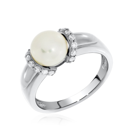 Купить кольцо из серебра с жемчугом и фианитами в интернет-магазине KRASNOE
