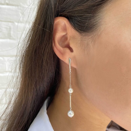 Серьги из серебра с жемчугом 2340241298 от KRASNOE, металл Серебро, вставка Жемчуг Имитация