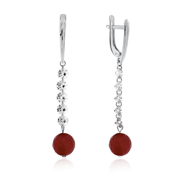 Серьги из серебра с агатами и фианитами 2340650624-37 от KRASNOE, металл Серебро, вставка Жад