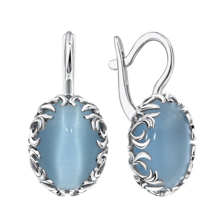 Серьги из серебра с имитацией кошачьего глаза 2340265709-70 от KRASNOE, металл Серебро, вставка Кошачий глаз