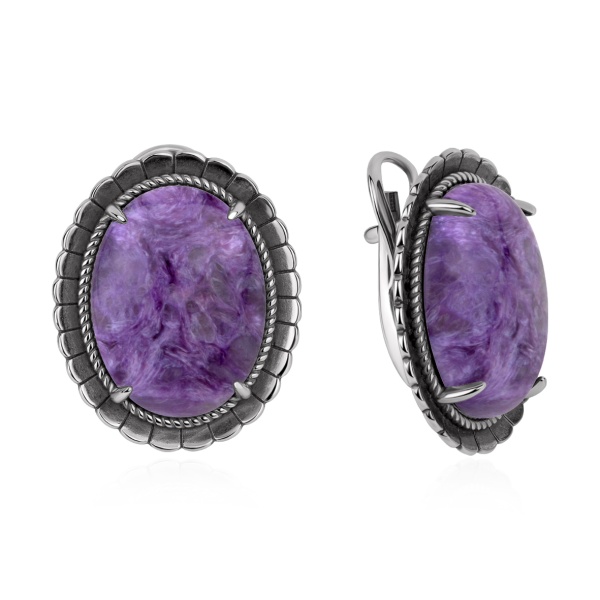 Серьги из серебра с чароитом 