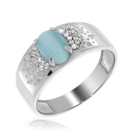 Купить кольцо из серебра с кошачий глазом и фианитами в интернет-магазине KRASNOE