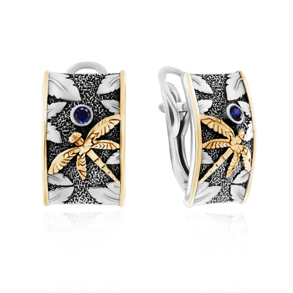 Серьги из серебра с корундом