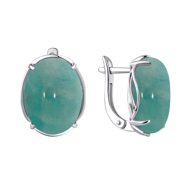 Серьги из серебра с амазонитами 2340371860 от KRASNOE, металл Серебро, вставка Амазонит