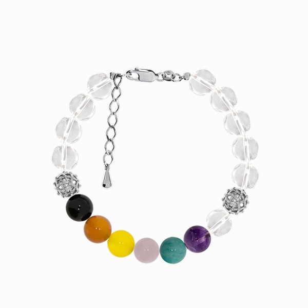 Купить браслет из серебра с кварцем, аметистом, амазонитами, агатами и хрусталём