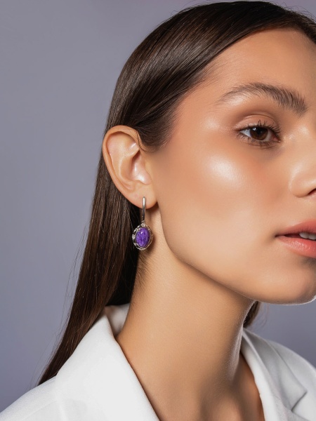 Серьги из серебра с чароитами в ювелирном интернет-магазине