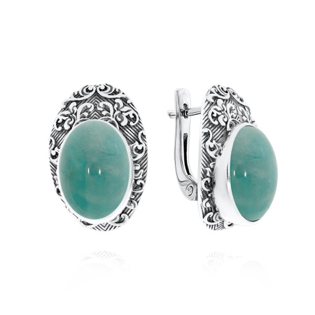 Серьги из серебра с амазонитами 2310371371 от KRASNOE, металл Серебро, вставка Амазонит