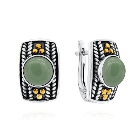Серьги из серебра с нефритами 2317351750 от KRASNOE, металл Серебро, вставка Нефрит Серьги из серебра с нефритами 2317351750 от KRASNOE, металл Серебро, вставка Нефрит