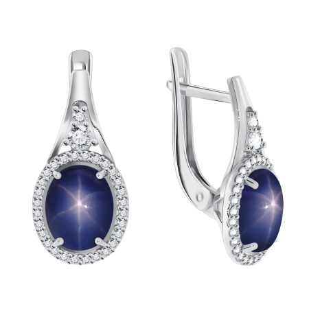 Серьги из серебра с сапфир звездчатыйами и фианитами 2340940182л-8 от KRASNOE, металл Серебро, вставка Сапфир Звездчатый