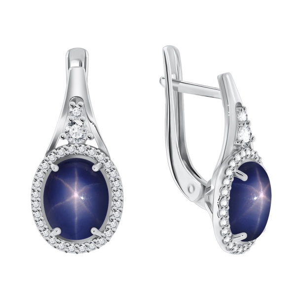 Серьги из серебра с сапфир звездчатыйами и фианитами 2340940182л-8 от KRASNOE, металл Серебро, вставка Сапфир Звездчатый