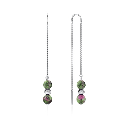 Серьги из серебра с рубин-цоизитами 2340590720 от KRASNOE, металл Серебро, вставка Цоизит