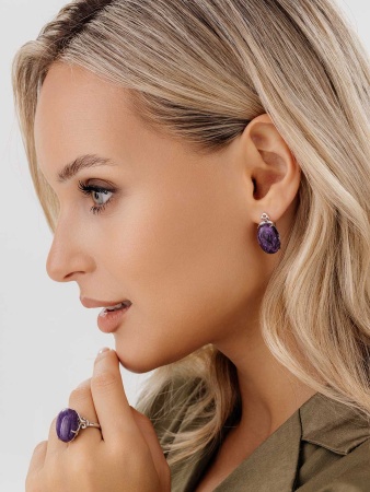 Серьги из серебра с чароитами