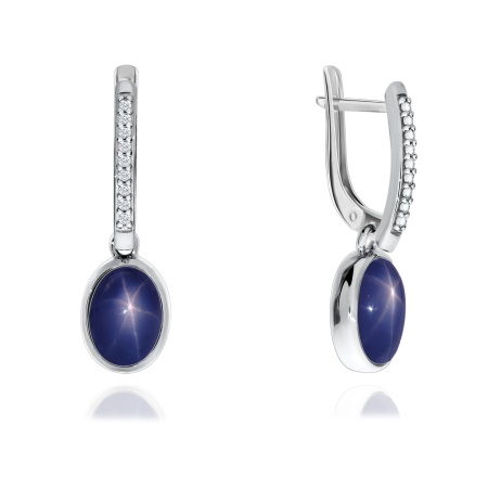 Серьги из серебра с сапфир звездчатыйами и фианитами 2340940375л-8 от KRASNOE, металл Серебро, вставка Сапфир Звездчатый