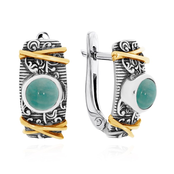 Серьги из серебра с амазонитами 2317371365 от KRASNOE, металл Серебро, вставка Амазонит