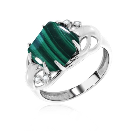 Купить кольцо из серебра с малахитом и фианитами в интернет-магазине KRASNOE