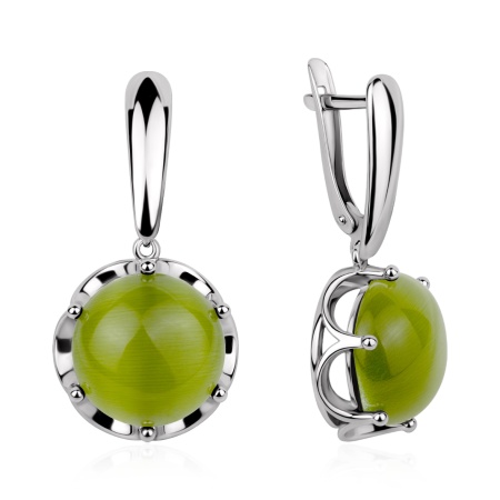 Серьги из серебра с кошачим глазом