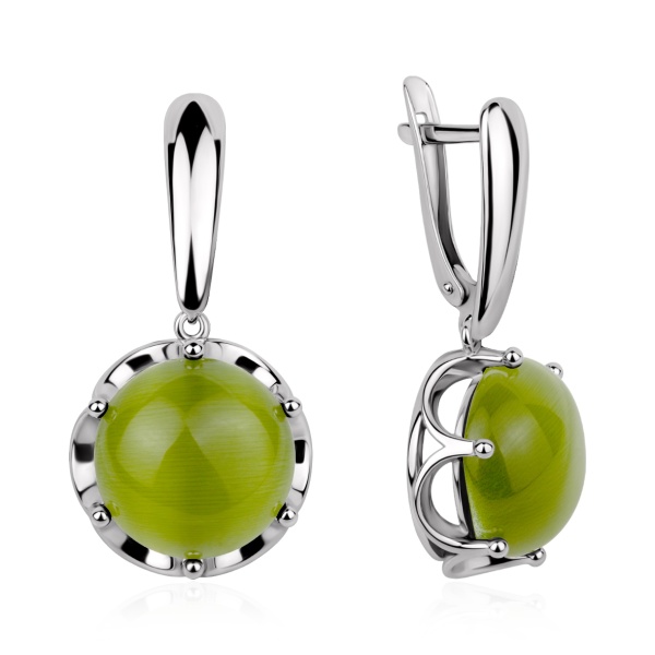 Серьги из серебра с кошачим глазом