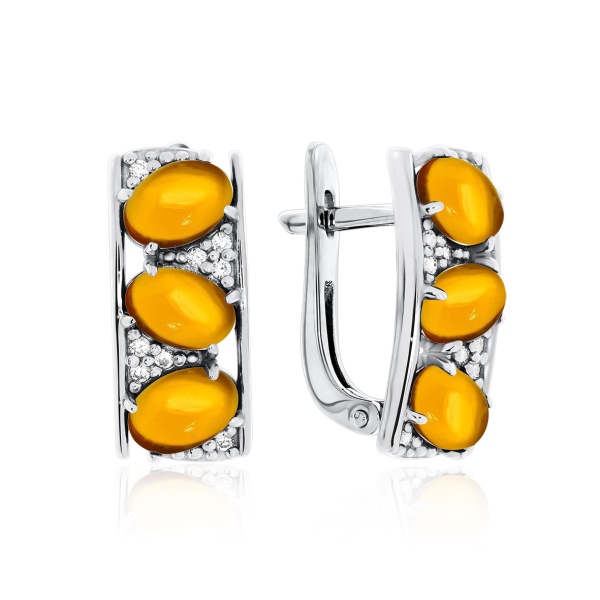 Серьги из серебра с наноцитринами и фианитами со скидкой