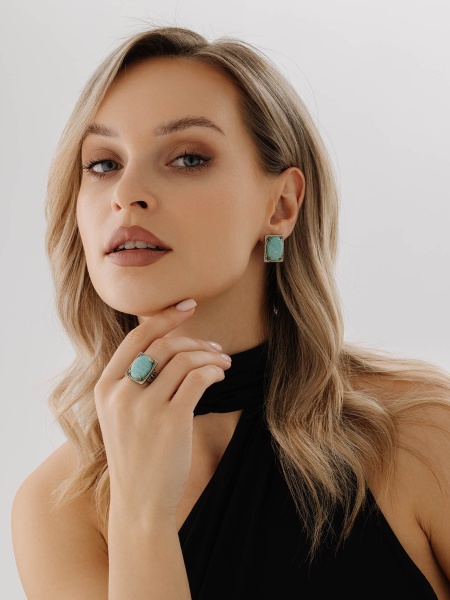 Серьги из серебра  2317375797 от KRASNOE, металл Серебро, вставка Амазонит