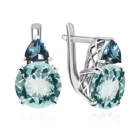 Серьги из серебра с топазами и кварцем со скидкой