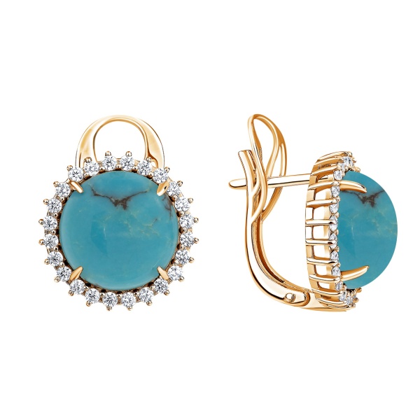 Серьги из серебра с бирюзой и фианитами со скидкой Серьги из серебра с бирюзой и фианитами со скидкой