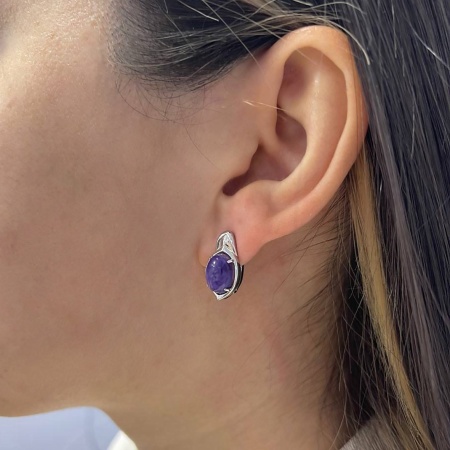 Серьги из серебра с чароитами 2340461180 от KRASNOE, металл Серебро, вставка Чароит