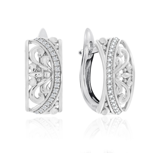 Серьги из серебра с фианитами со скидкой