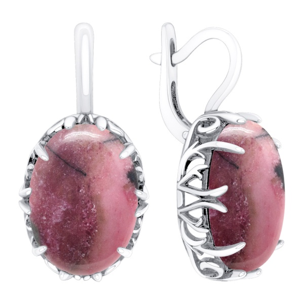 Серьги из серебра с родонитами 2340455783 от KRASNOE, металл Серебро, вставка Родонит