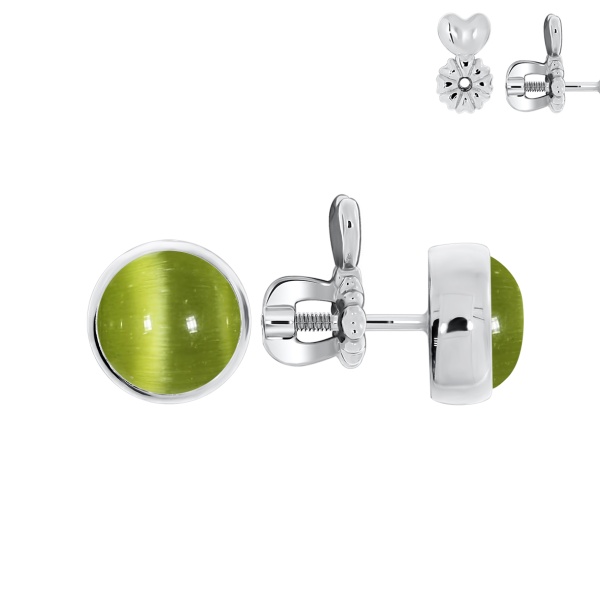 Пусеты из серебра с кошачий глазами П340262780-57 от KRASNOE, металл Серебро, вставка Кошачий глаз