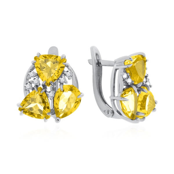 Серьги из серебра с цитринами и фианитами в ювелирном интернет-магазине